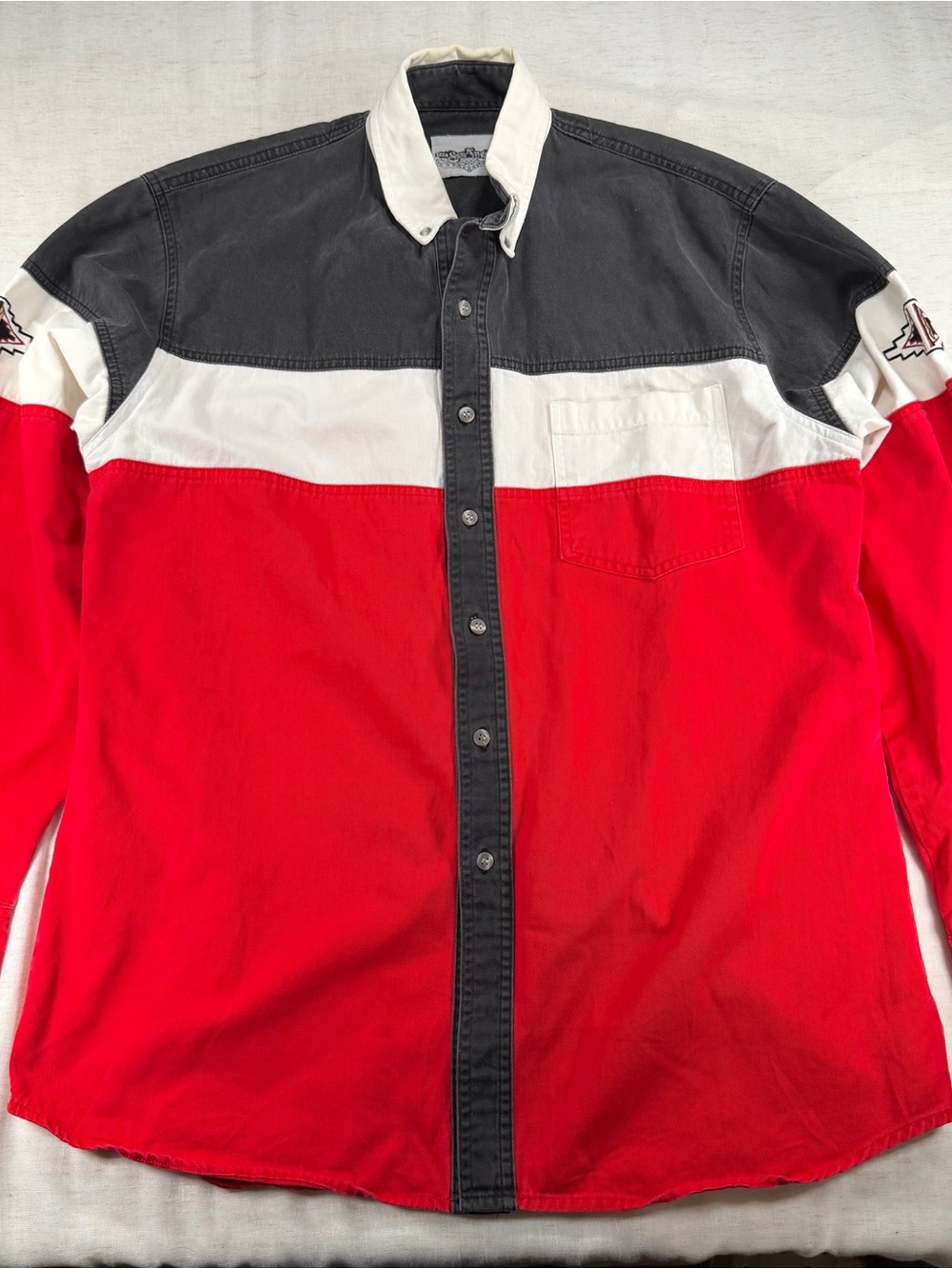 Vintage San Angelo Collection Men's L Colorblock Woven Button-Up Pockets